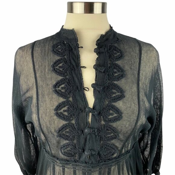 MAX STUDIO Black Mesh Knit Boho Top S - Picture 2 of 7